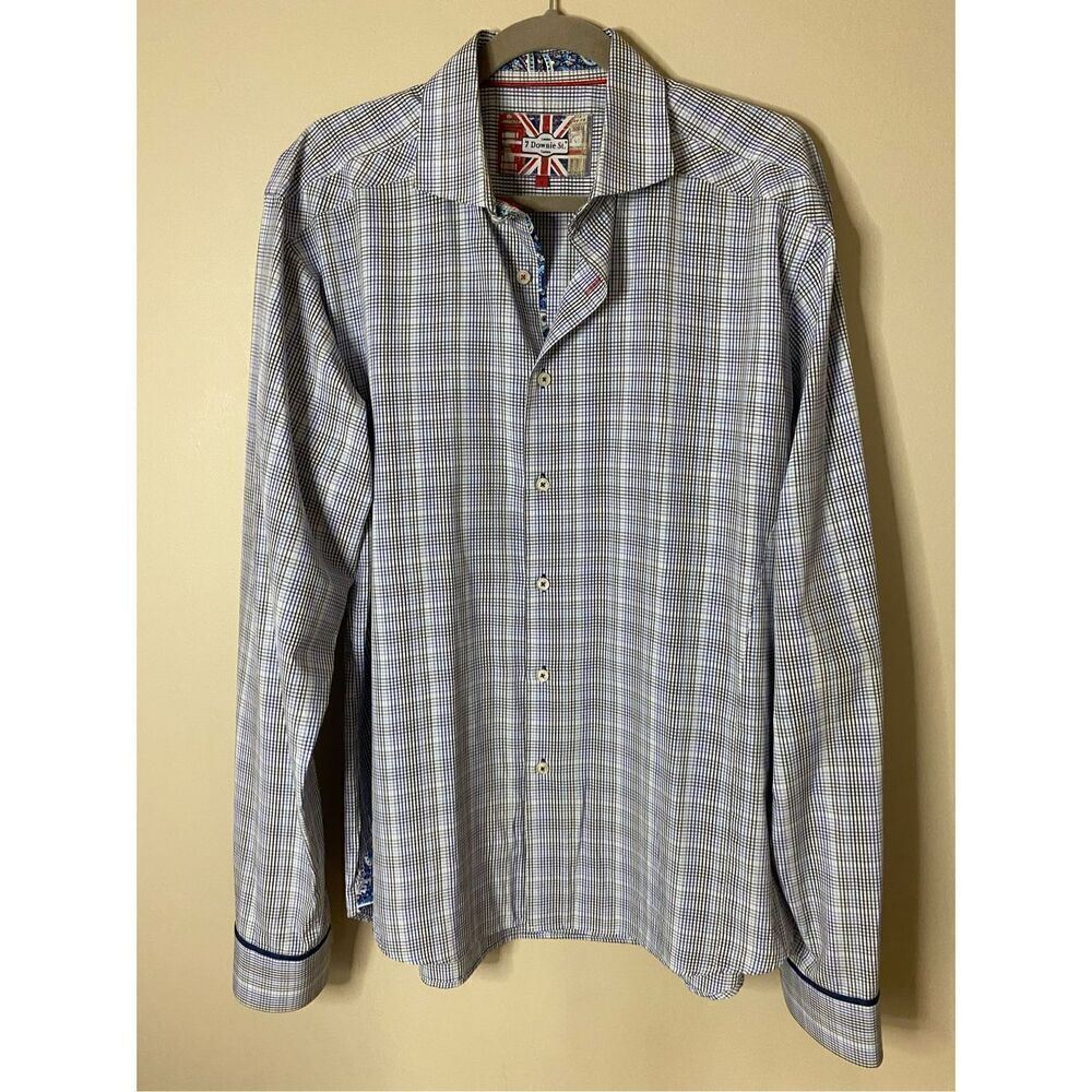 Size 7= XL 7 Downey St. check dress shirt, 100% cotton. Measurements provided.